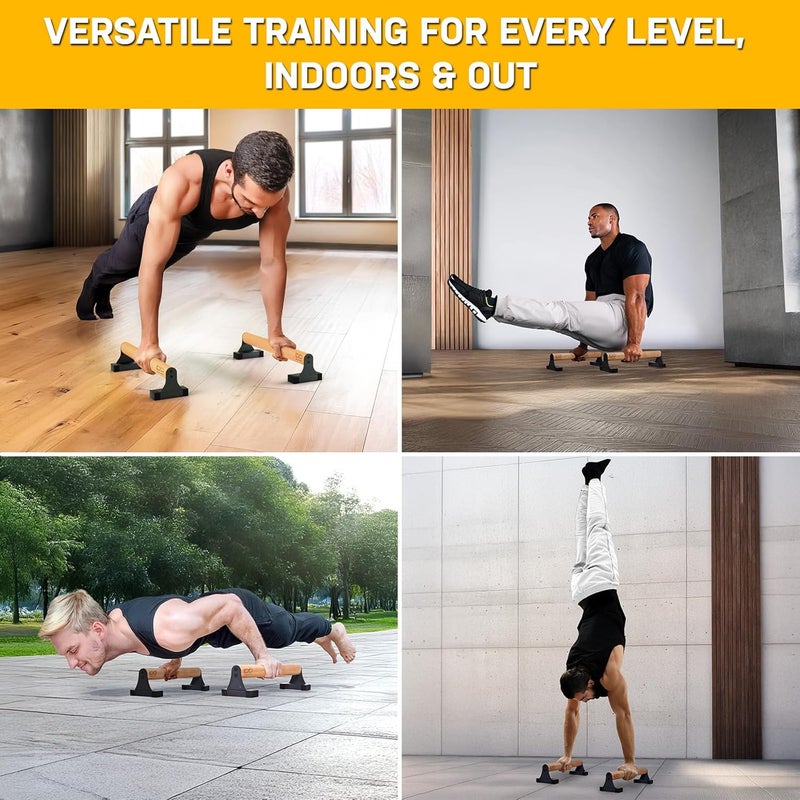 Double Circle Parallettes Push Up Bar with Ergonomic Wooden Handles - Calisthenics Equipment - Non-slip Parallel Bars for Strength Training and Calisthenics - Pushup Handles Parallettes Bars - Image 4